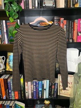 Dark Academia Downtown Girl Brandy Melville Black & Brown Striped Long Sleeve